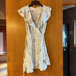 Floral Wrap Dress with Ruffle Sleeves